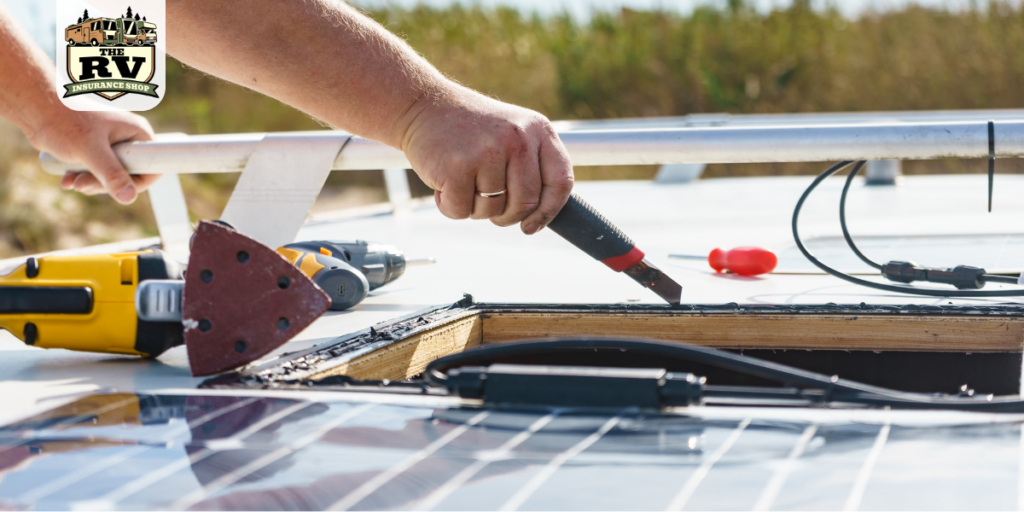 an rv owner repairing their roof wondering if their RV Insurance covers water damage