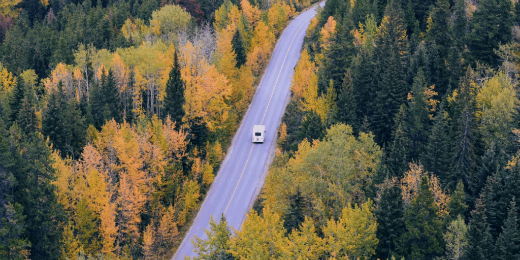 An RV on the road after reading our free RV guide