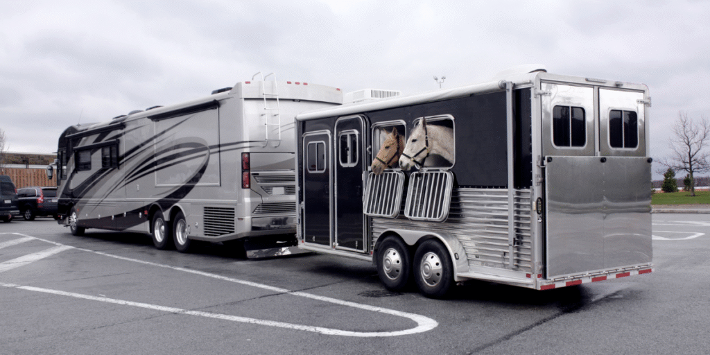 class A motorhome with insurance towing a horse trailer